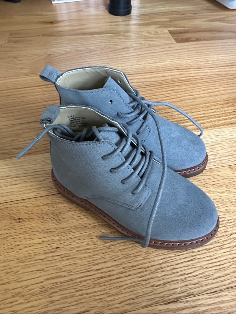 Kids Gray Suede Lace-Up Ankle Boots